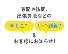 宅配や訪問、買取出張などの「今どこ？」「いつ到着？」をお客様にお知らせ！